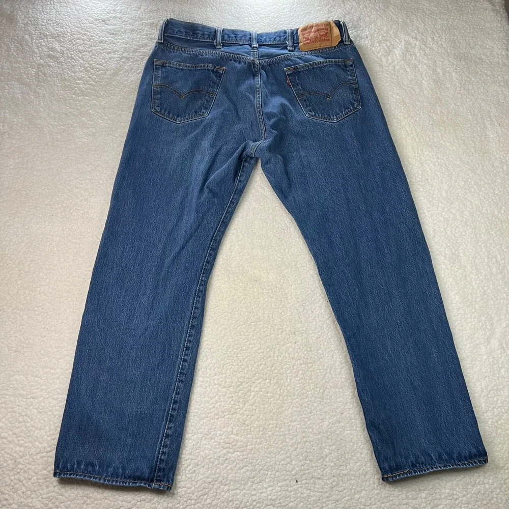 Levis 501 Jeans Mens 38x32 Fit 34x29 Blue Medium Wash Western Straight Leg Denim
